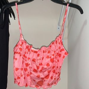 Pink Cropped Tank With Red Hearts! Size Medium